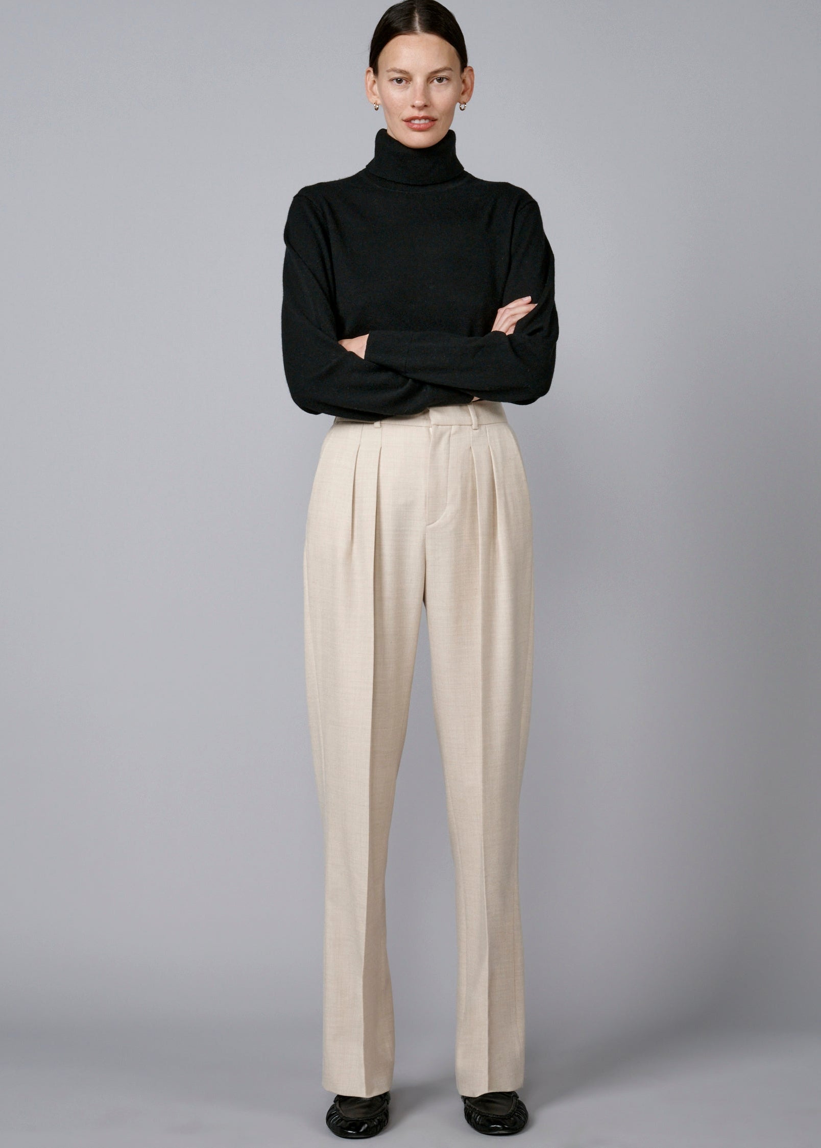 THE LONG LEGGED PANTS IN LORO PIANA FINE WOOL CREAM – ORIANE 1986