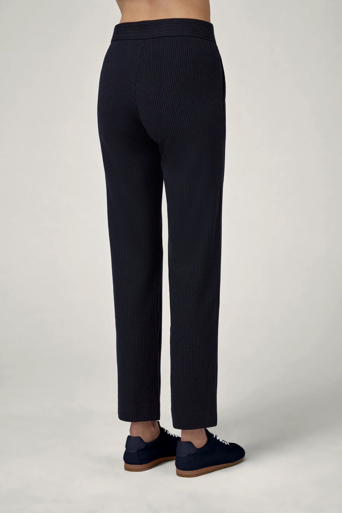 The Universal Pants in Navy Pinstripes