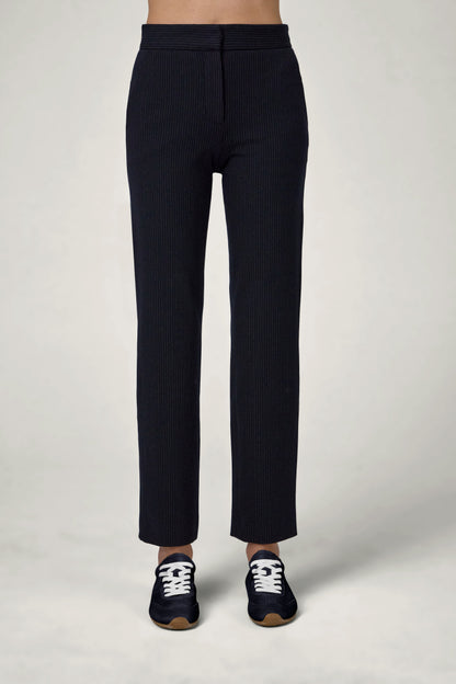 The Universal Pants in Navy Pinstripes