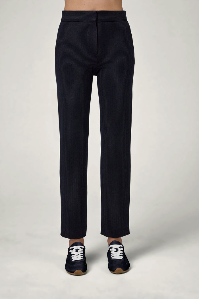 The Universal Pants in Navy Pinstripes